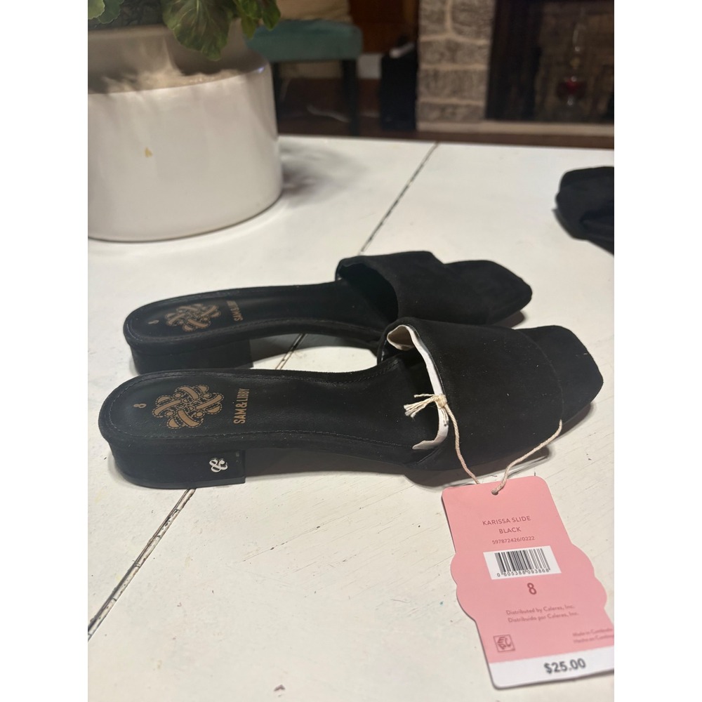 Sam & Libby Karissa Slide Black Suede Square Toe Low Block Heel Sandals Womens 8 - Picture 3 of 7